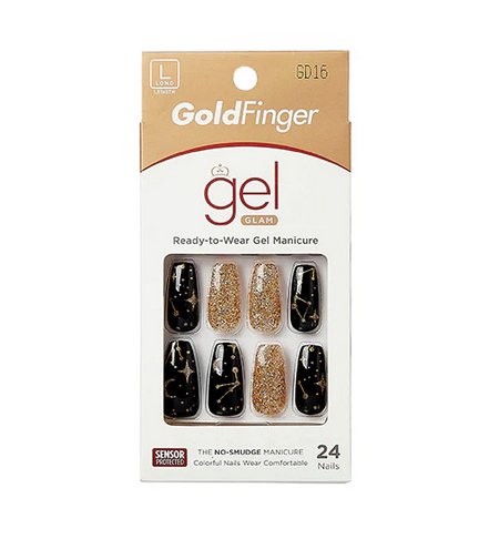 GoldFinger Gel Glam Ready-to-Wear Manicure Kit, High-Gloss Gel Shine Vibrant Full Cover Glue-On Nails - GD