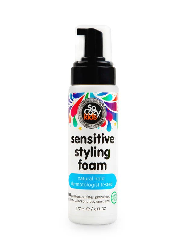 SoCozy Kids Sensitive Styling Foam - Hypoallergenic Gentle Hold Mousse for Curls 6 oz