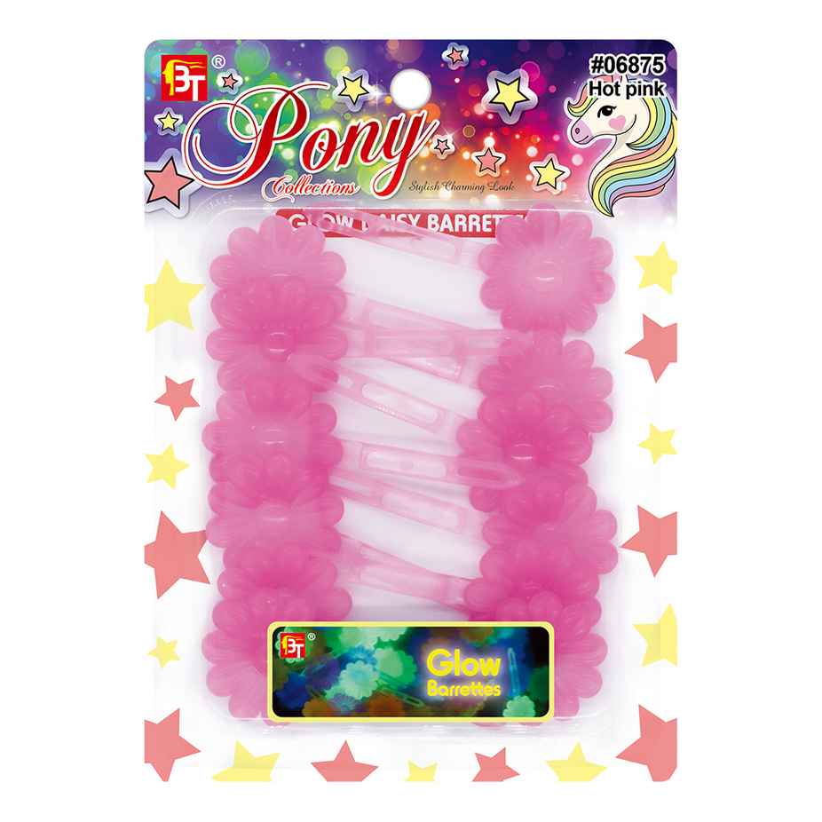 Beauty Town Glow-in-the-Dark Daisy Hair Barrettes - Snap Clip