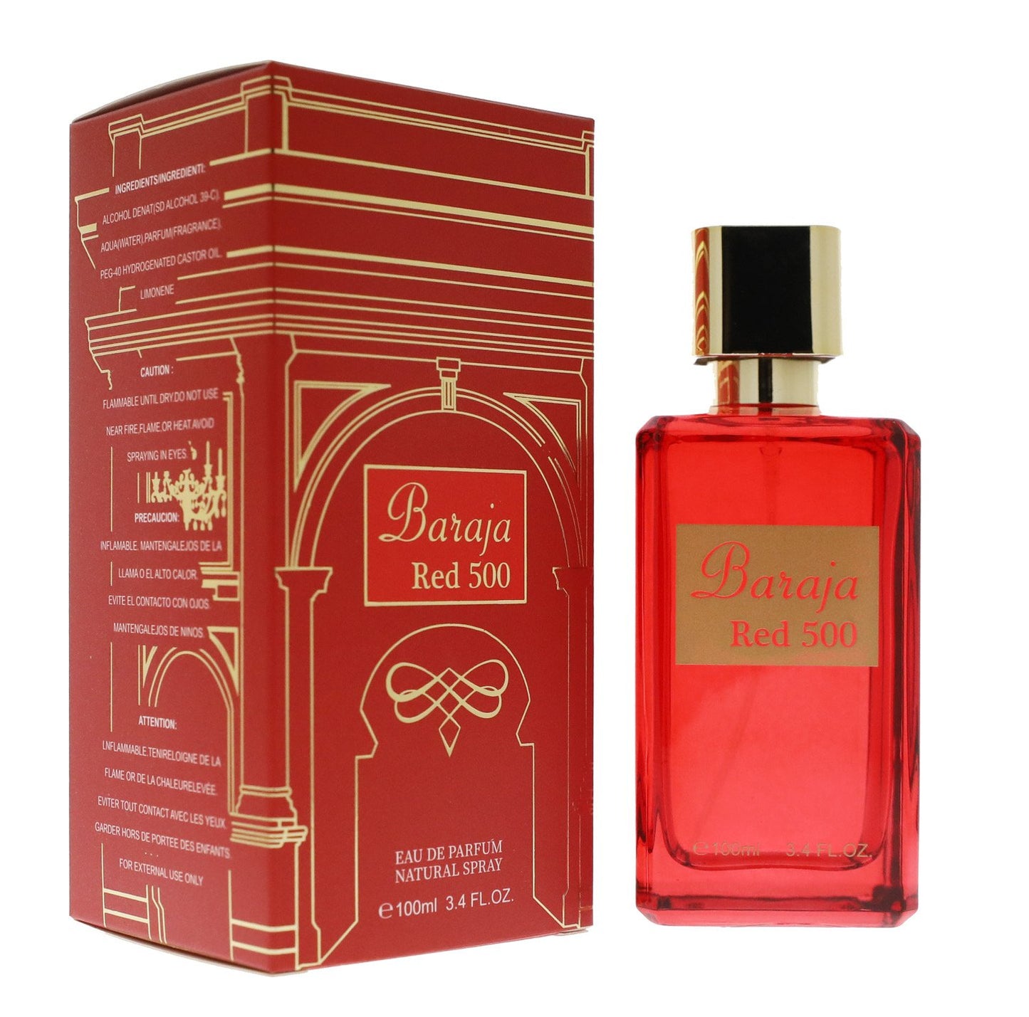 Baraja Red 500 Eau De Parfum Natural Spray 3.4oz (Inspired by: Maison Francis Kurkdjian Baccarat Rouge 540)