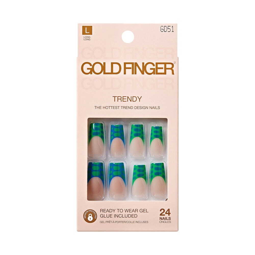 GoldFinger Gel Glam Trendy Press-On Nails, Vibrant High-Gloss Fashion Graphic Glue-On Kit