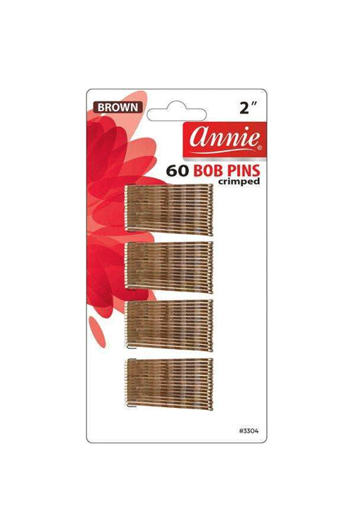 Annie #3304 60 Count Bob Pins Crimped Brown 2"