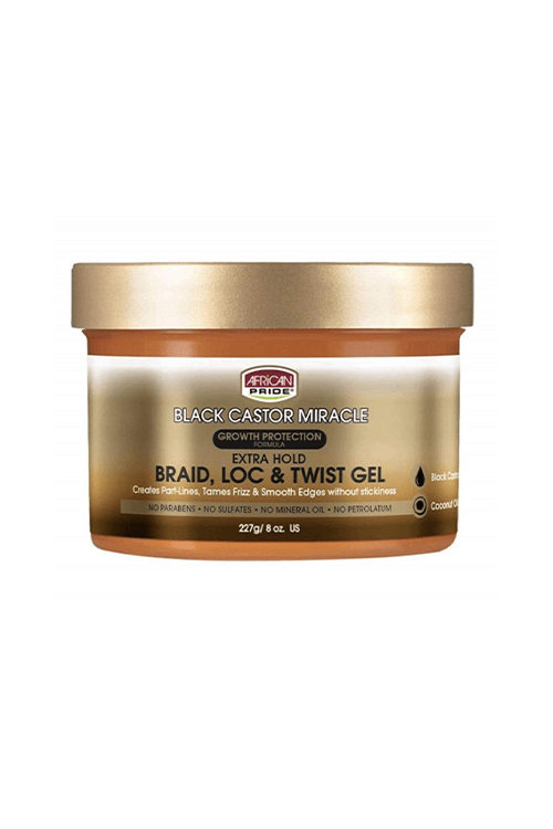 African Pride Black Castor Miracle Braid, Loc, & Twist Gel Extra Hold 8 oz