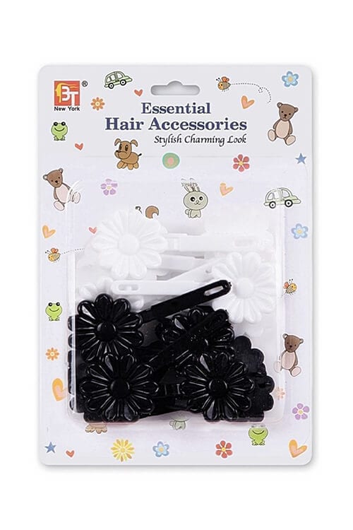 Beauty Town Kids Daisy Barrettes Black And White