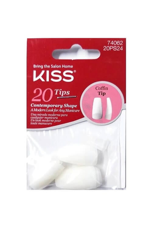 KISS Professional Coffin Tip False Nails, Full Cover Blank Acrylic Salon Extension Tips 20-Count