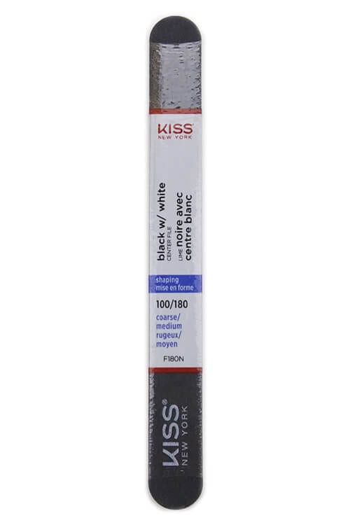 KISS New York Heavy-Duty Professional Black & White Nail File, 100/180 Coarse/Medium Grit - F180N101