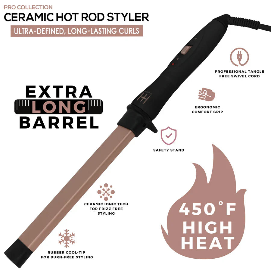 Hot & Hotter Ceramic Hot Rod Styler Wand 1" Rose Gold