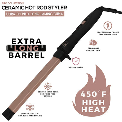 Hot & Hotter Ceramic Hot Rod Styler Wand 1" Rose Gold