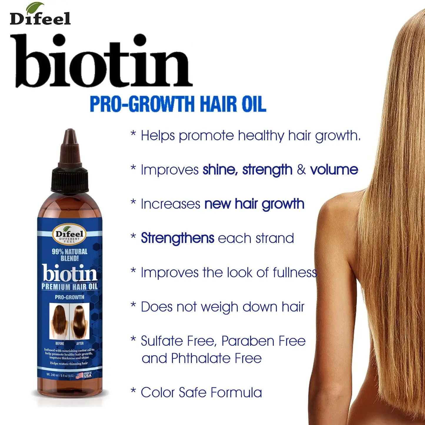 Difeel 99% Natural Biotin Premium Loss Treatment 8 oz