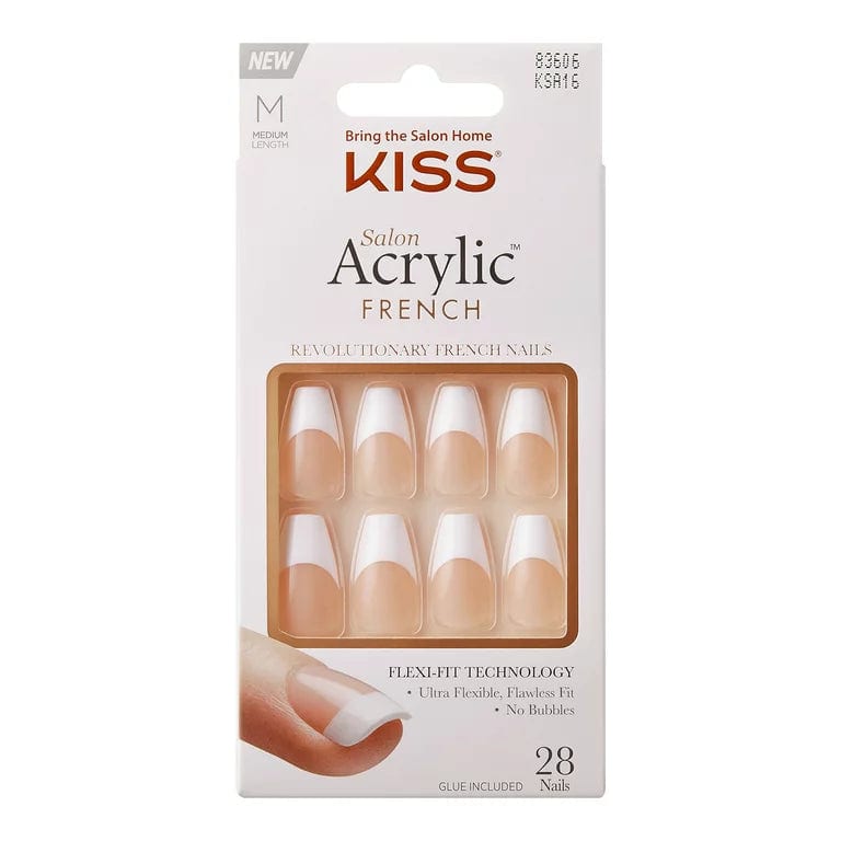 Kiss Salon Acrylic French Nails Medium Length 28 CT KSA16