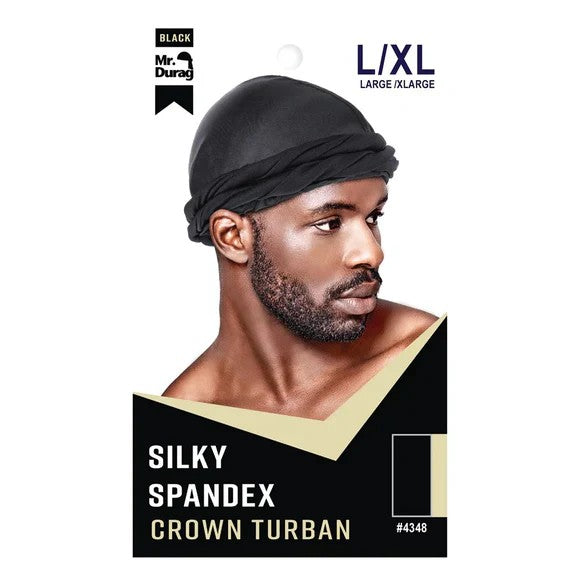 Mr. Durag #4348 Silky Spandex Crown Turban L/XL Black