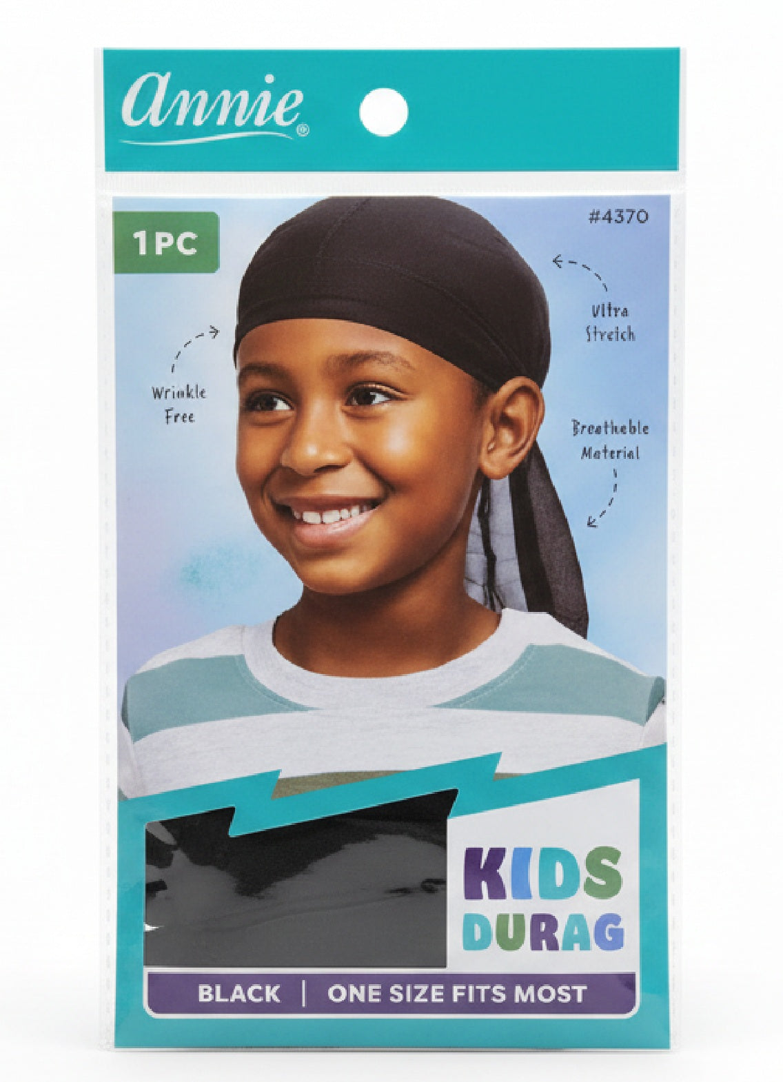 Annie #4370 Kid’s Ultra-Stretch Durag Black
