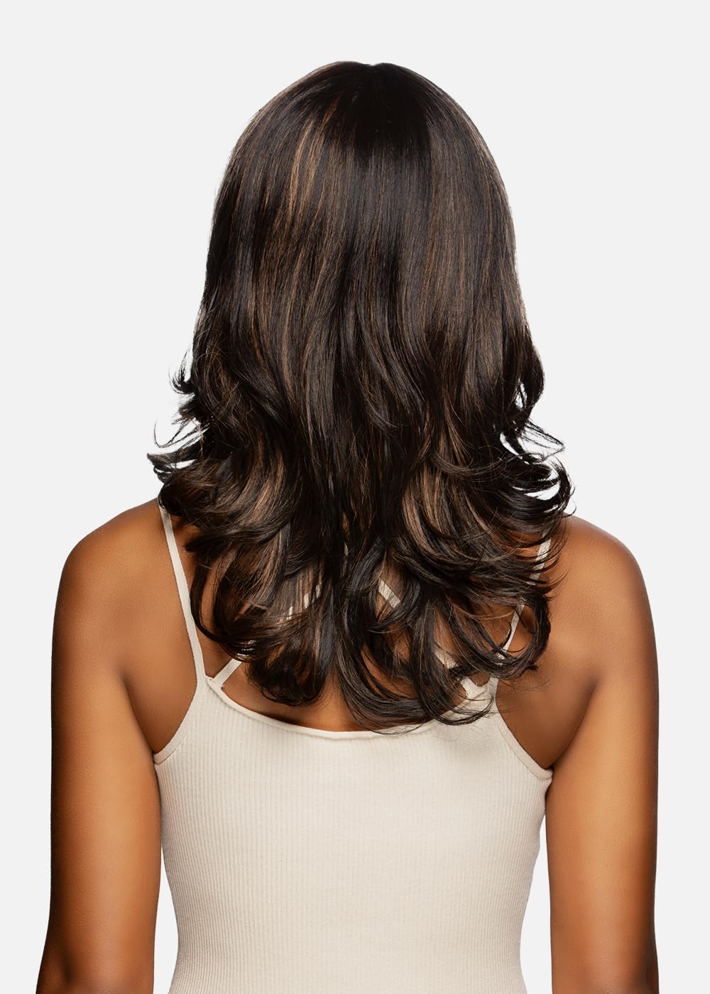 Vivica A Fox Brie-V Synthetic Wig - 21 inch Long Layered Straight Top with Flip Curl Ends