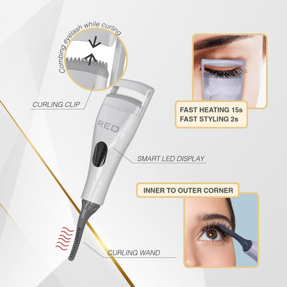 Red DHL01 Dual Heated Eyelash Curler White