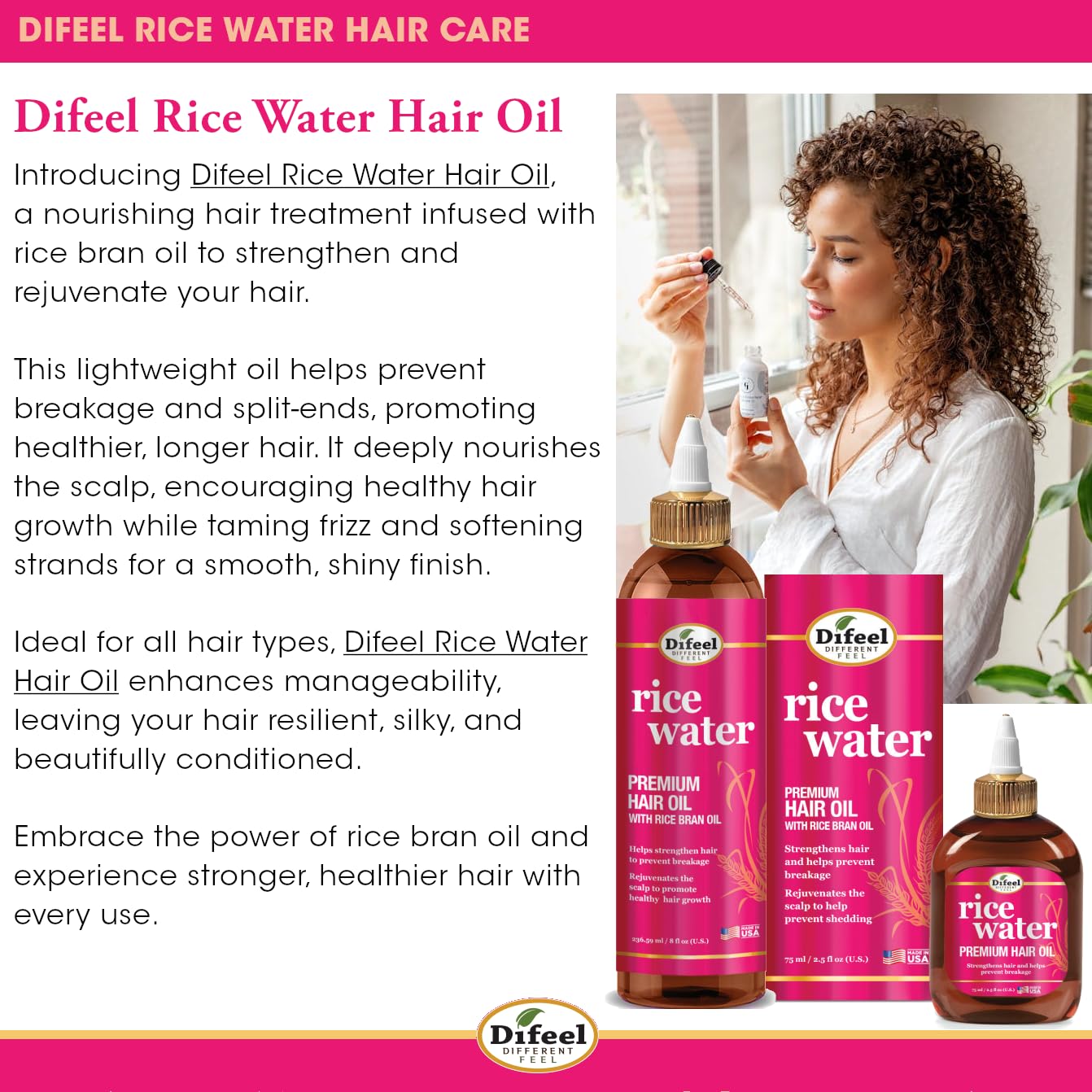 Difeel Rice Water Premium Hair Oil 7.1 oz