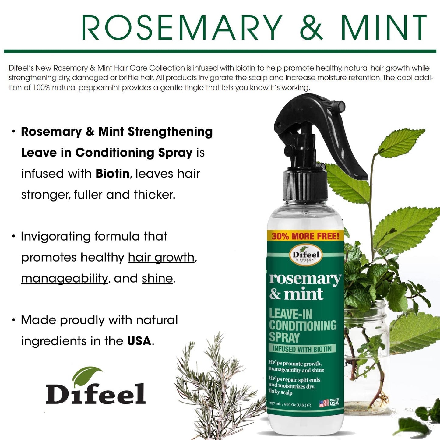 DIFEEL ROSEMARY & MINT LEAVE IN CONDTIONING SPRAY 8OZ