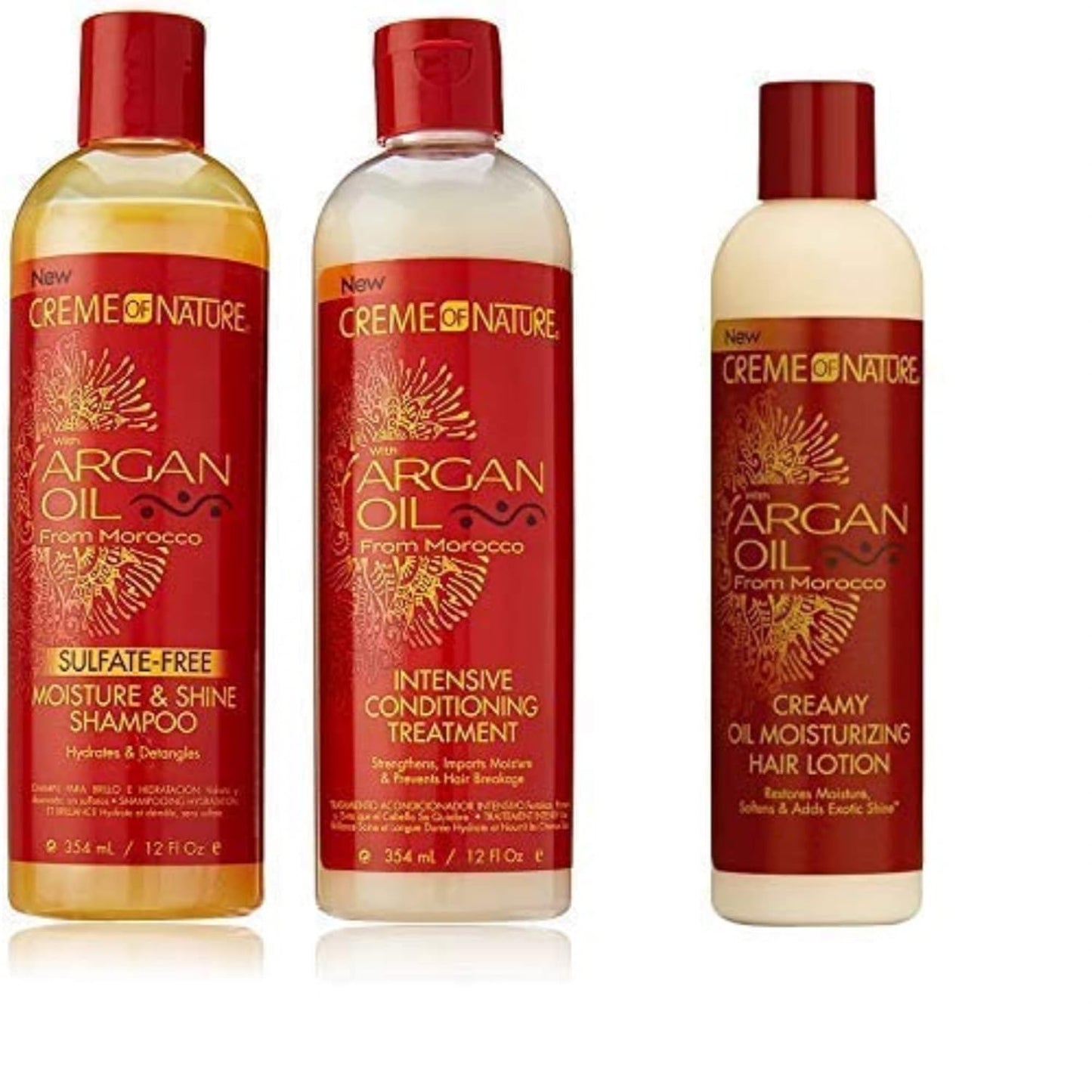 Creme of Nature Argan Oil Trio Set (Moisture & Shine Shampoo 12oz, Intensive Conditioning Treatment 12oz, Oil Moisturizing Hair Lotion 8.5oz)