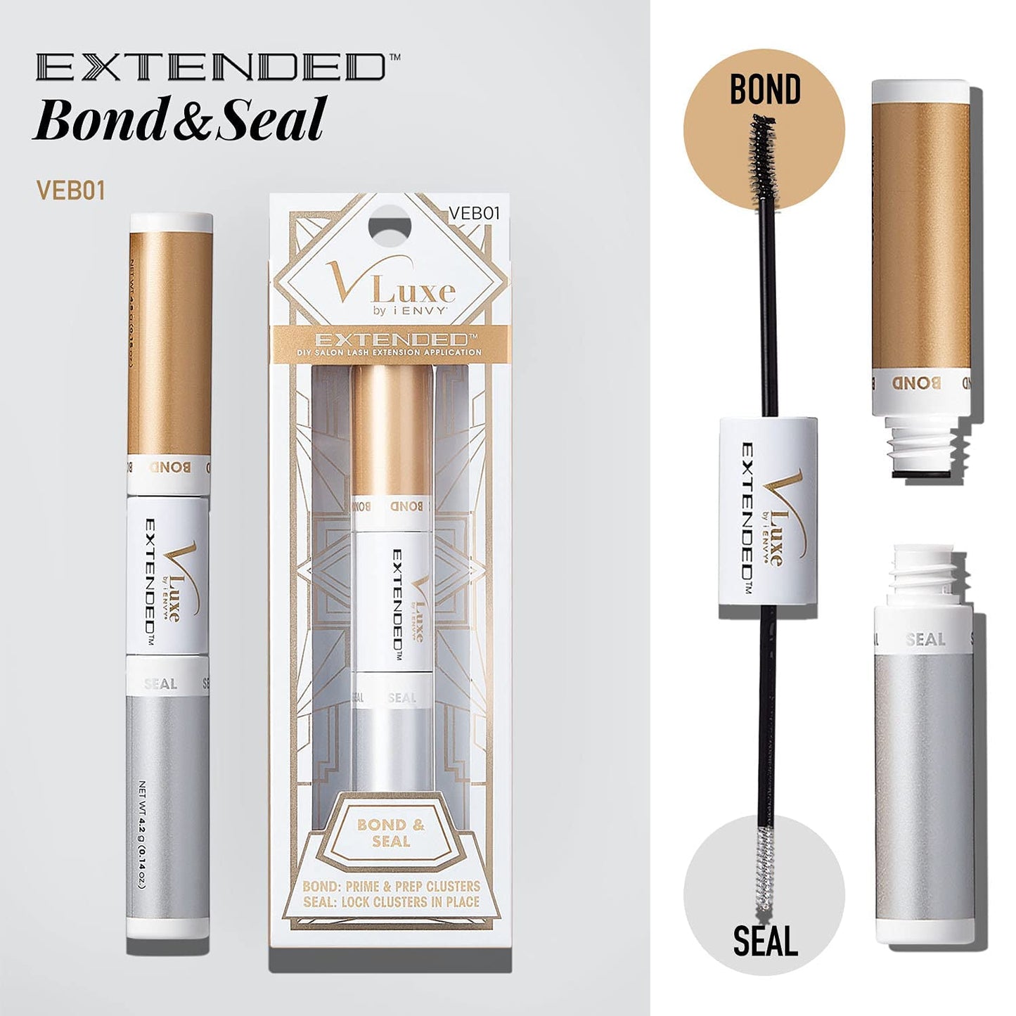 Kiss i-Envy V-Luxe Bond & Seal Extended Collection DIY Salon Lash Extension Application .14 OZ VEB01