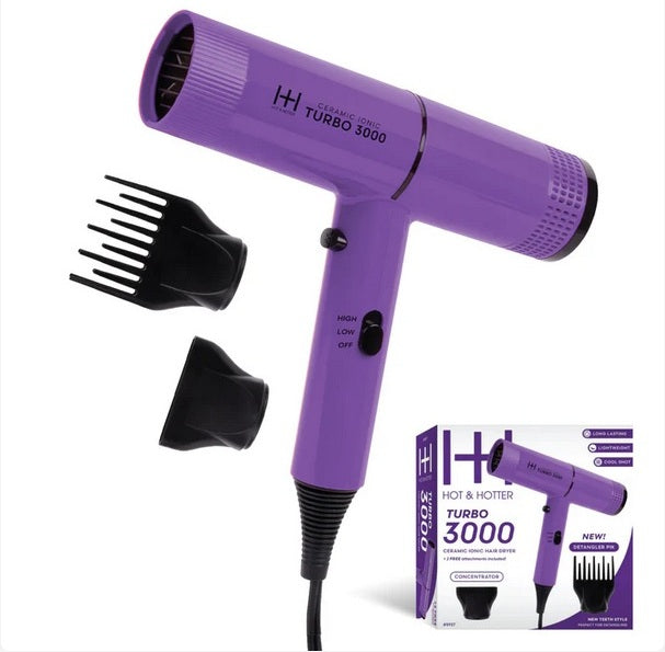 Hot & Hotter Ceramic Turbo 3000 Hair Dryer, Purple