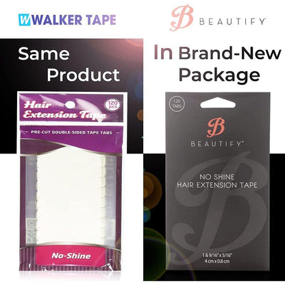Beautify by Walker Tape No-Shine Hair Extension Tape Tabs, Hypoallergenic Double-Sided Adhesives 120-Count Bag
