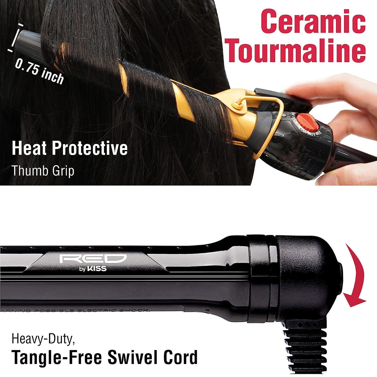 Red by Kiss Ceramic Tourmaline Professional Curling Iron 3/4 Inch CI04N