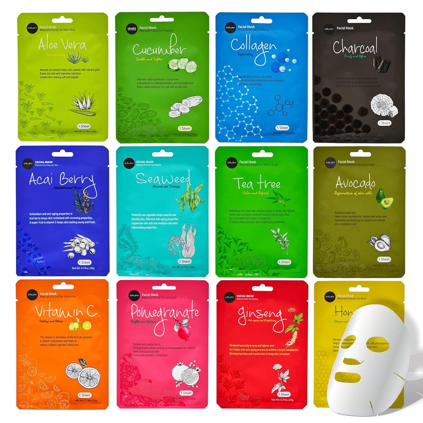 12 PACK CELAVI ESSENSE FACIAL SHEET MASK SET (FBM)