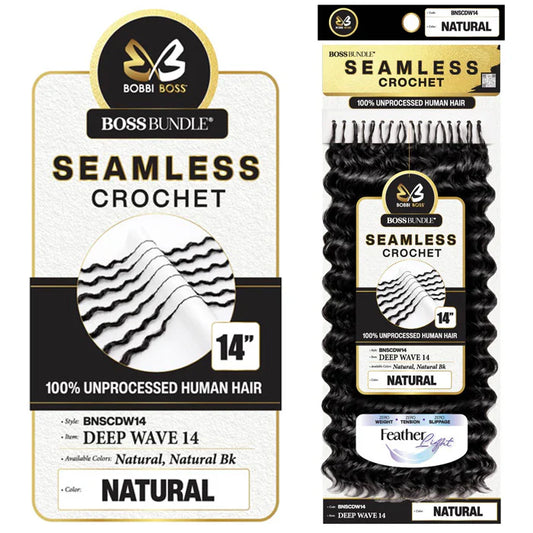 Bobbi Boss Boss Bundle Seamless 100% Unprocessed Human Hair Crochet Braids, Deep Wave 14-Inch Ultra-Fine Pre-Looped Reusable Extensions - #BNSCDW14