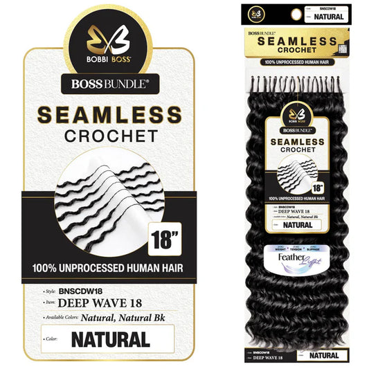 Bobbi Boss Boss Bundle Seamless 100% Unprocessed Human Hair Crochet Braids, Deep Wave 18-Inch Ultra-Fine Pre-Looped Reusable Extensions - #BNSCDW18