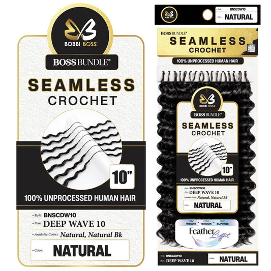 Bobbi Boss Boss Bundle Seamless 100% Unprocessed Human Hair Crochet Braids, Deep Wave 10-Inch Ultra-Fine Pre-Looped Reusable Extensions - #BNSCDW10