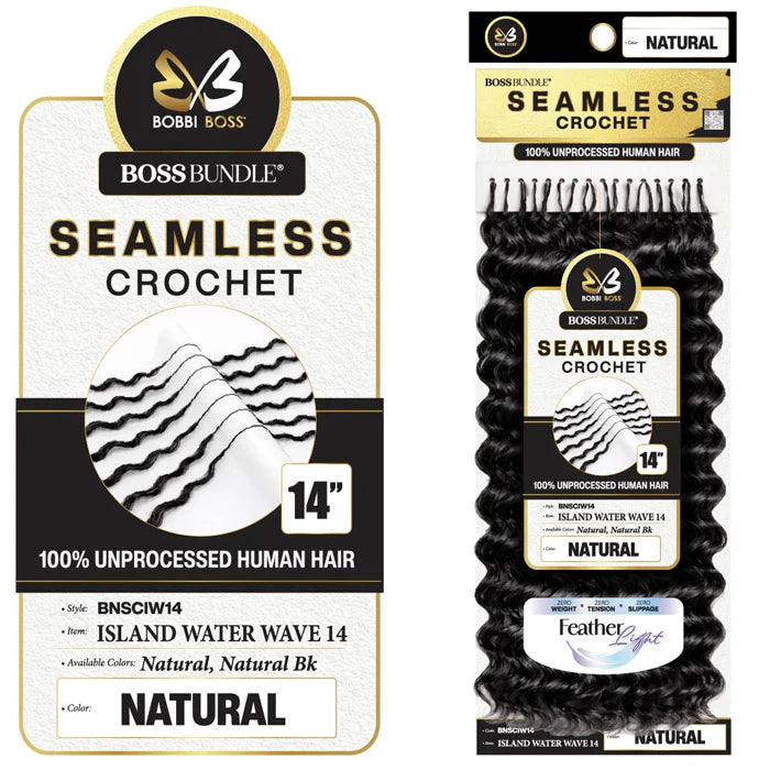 Bobbi Boss Boss Bundle Seamless 100% Unprocessed Human Hair Crochet Braids, Island Water Wave 14-Inch Ultra-Fine Pre-Looped Reusable Extensions - #BNSCIW14