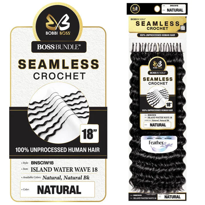 Bobbi Boss Boss Bundle Seamless 100% Unprocessed Human Hair Crochet Braids, Island Water Wave 18-Inch Ultra-Fine Pre-Looped Reusable Extensions - #BNSCIW18