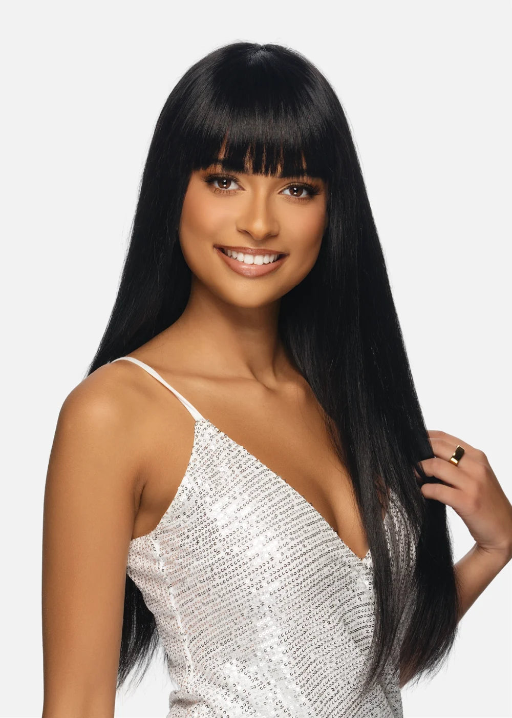 Vivica A Fox BR411 Black Rose HD Lace Full Wig Straight w/Bang 24" 100% Human Hair