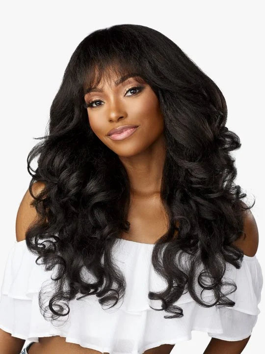 Sensationnel Dashly Lace Unit 21 Glueless HD Lace Front Synthetic Wig - 24 inch Long Loose Deep Wave with Bangs
