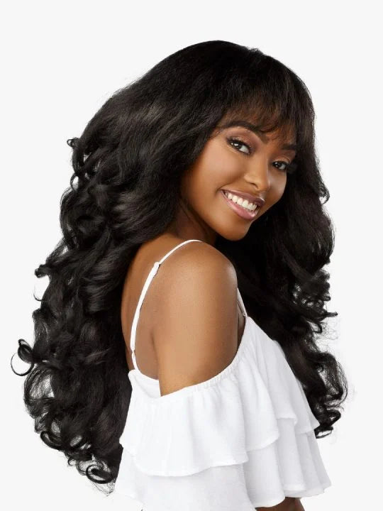 Sensationnel Dashly Lace Unit 21 Glueless HD Lace Front Synthetic Wig - 24 inch Long Loose Deep Wave with Bangs