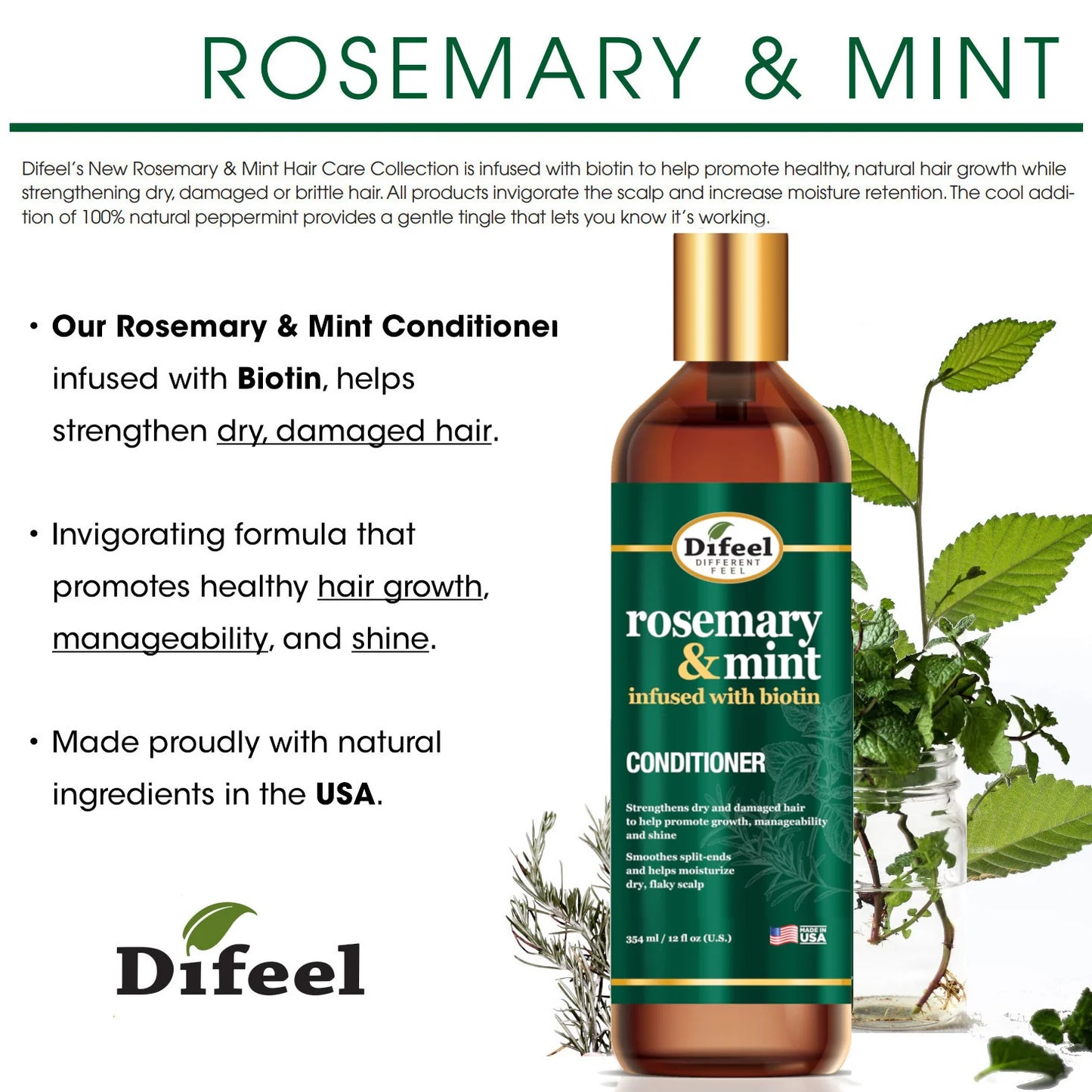Difeel Rosemary & Mint Conditioner Infused with Biotin 12 oz