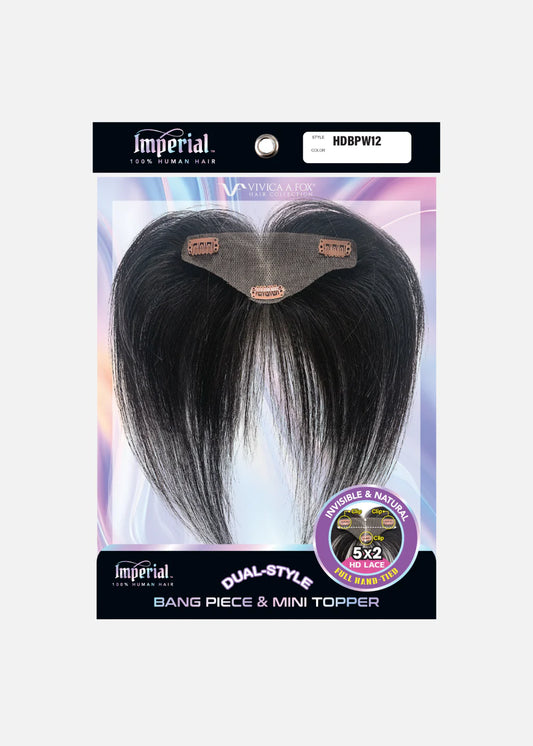 Vivica A. Fox Imperial 100% Human Hair Dual-Style Bang Piece & Mini Topper, HD Lace Base, Style HDBPW12