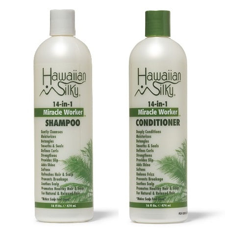 HAWAIIAN SILKY MIRACLE WORKER SHAMPOO and CONDITIONER 16OZ BUNDLE