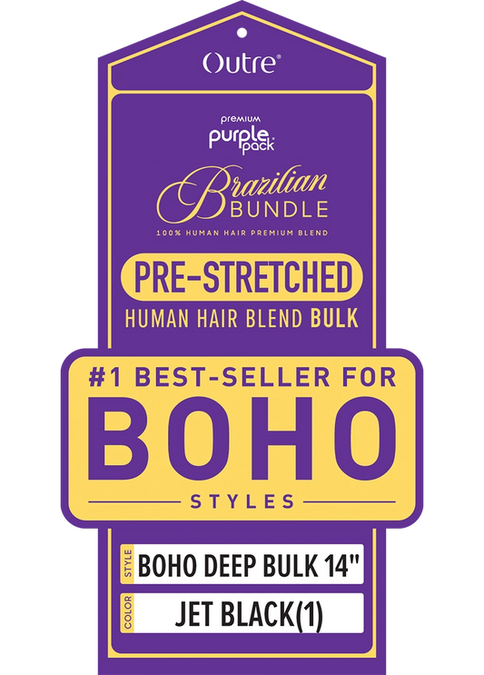 Outre Purple Pack Brazilian Bundle, Pre-Stretched Boho Deep Bulk Braiding Hair, Human Hair Blend, 14 Inch