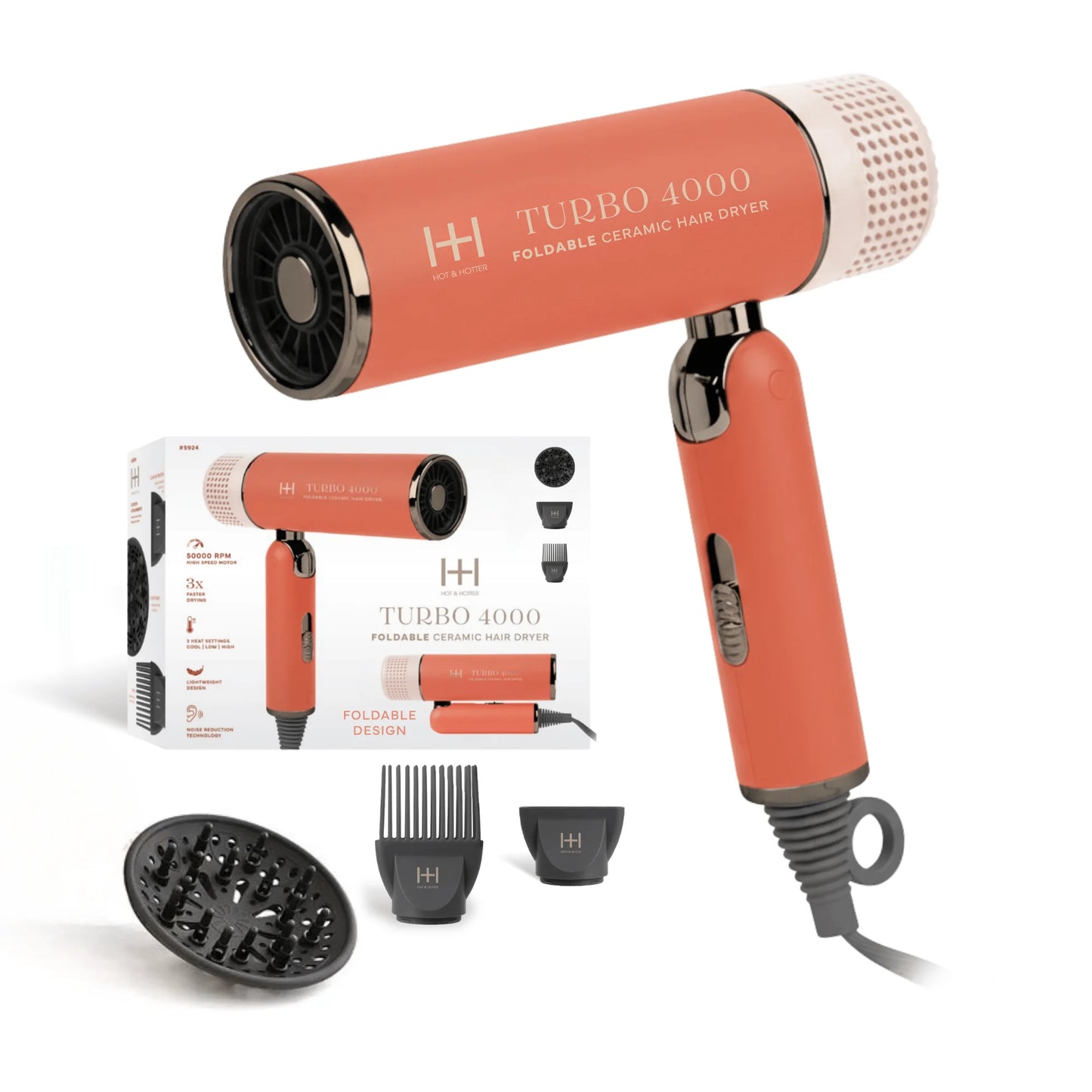 Hot & Hotter Ceramic Turbo 4000 Foldable Hair Dryer Orange 5924