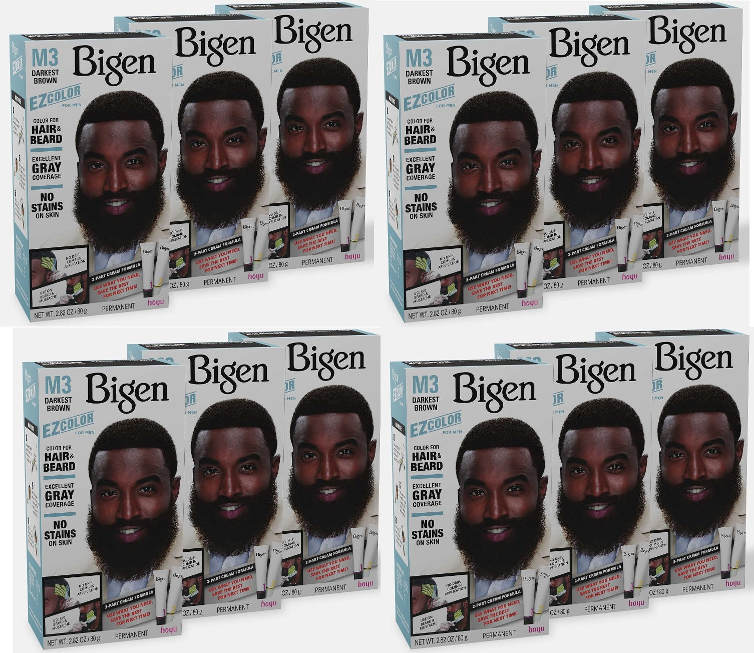 12 Pack Bigen EZ Hair Color (M3) Darkest Brown