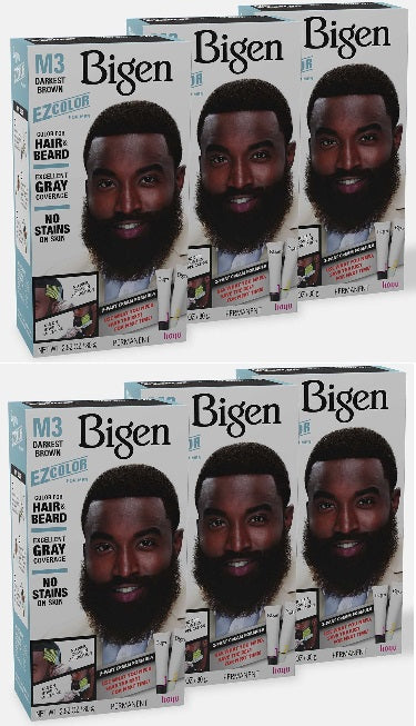 6 Pack Bigen EZ Hair Color For Men M3 Darkest Brown