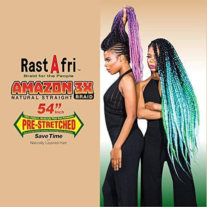 RastAfri Amazon 54" Pre-Stretched 3X Pack Braiding Hair Extensions