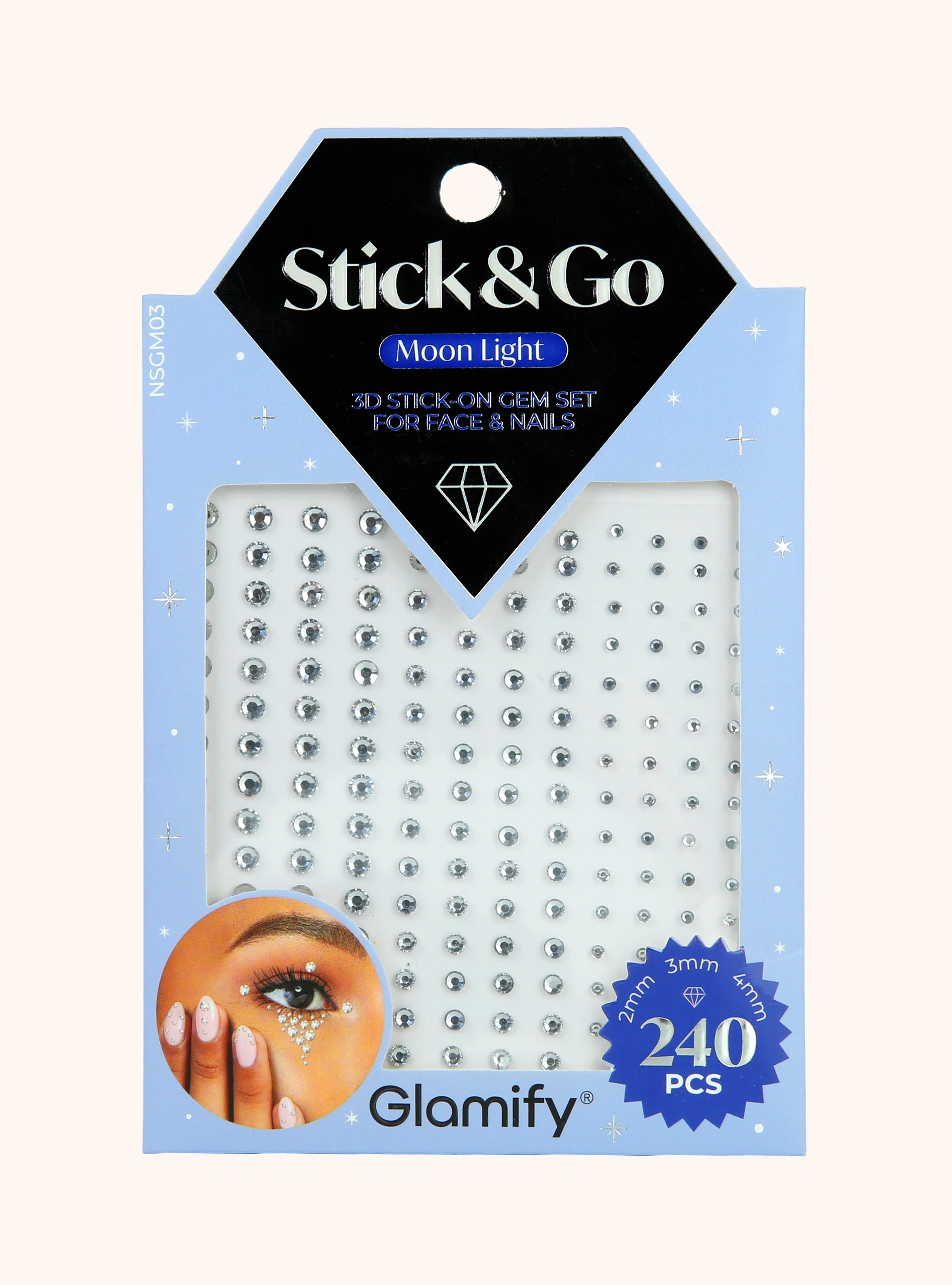 Absolute Stick & Go! 3d Stick-On Gem Set for Face & Nails