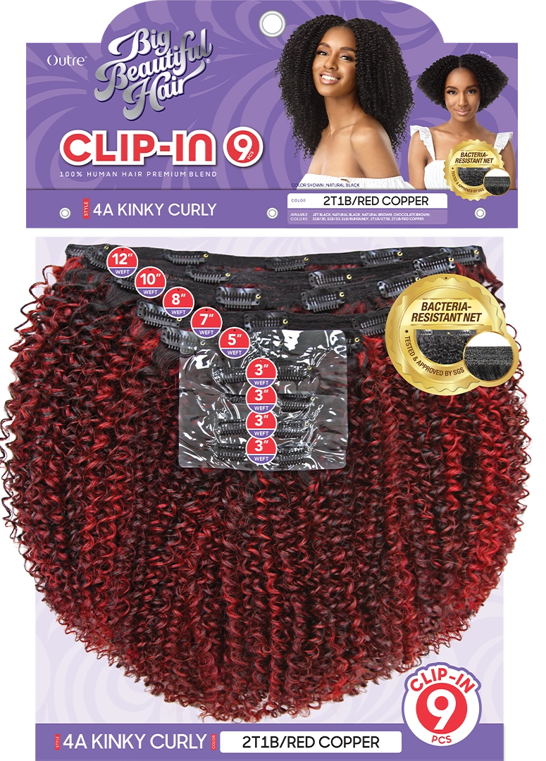 Outre Big Beautiful Hair 4A Kinky Curl 10 inch Human Hair Blend 9 Piece Clip In Extensions