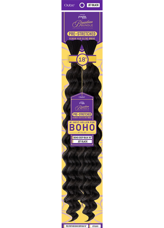 Outre Purple Pack Brazilian Bundle, Pre-Stretched Boho Deep Bulk Braiding Hair, Human Hair Blend, 18 Inch