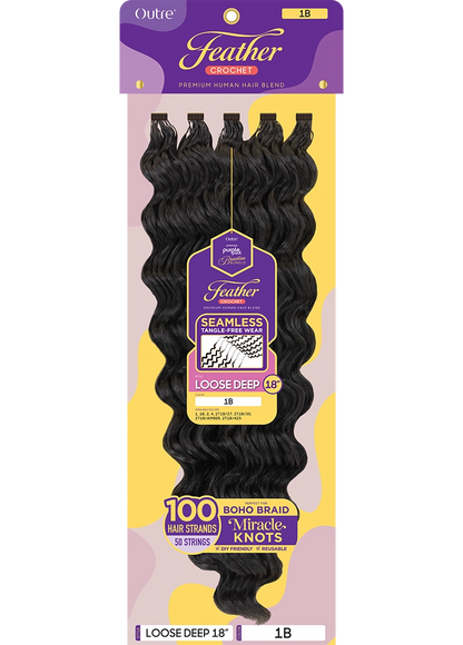 Outre Purple Pack Brazilian Bundle Feather Crochet Loose Deep 18" Human Hair Blend Weave
