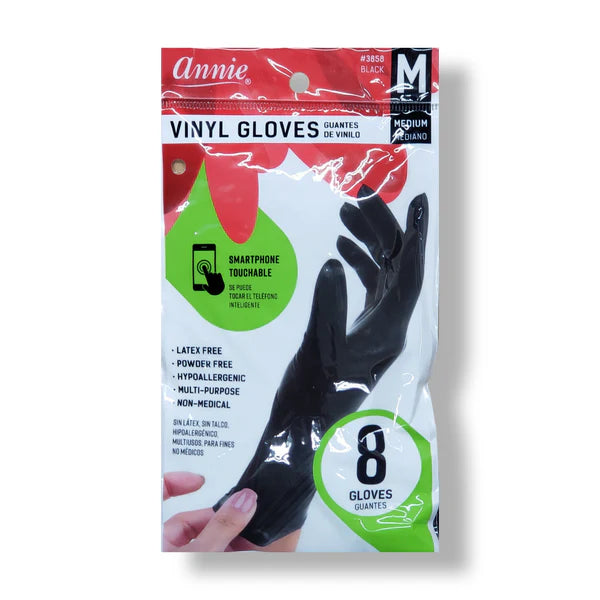 Annie #3858 Black Vinyl Gloves Powder Free Medium 8 ct