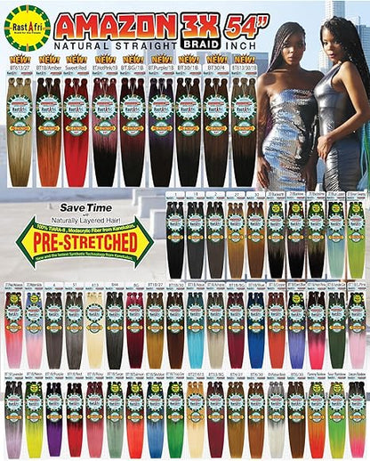 RastAfri Amazon 54" Pre-Stretched 3X Pack Braiding Hair Extensions