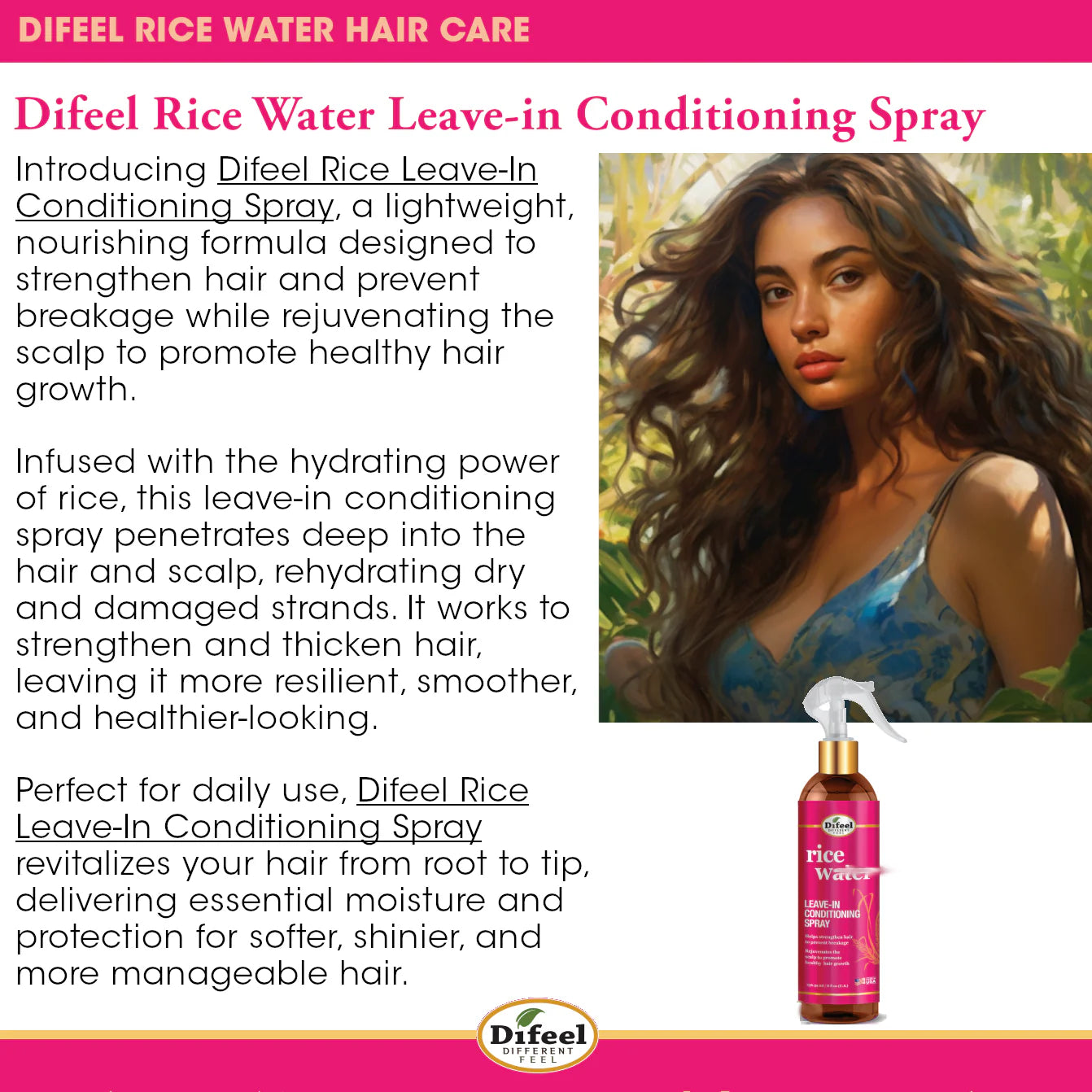 Difeel Rice Water Leave In Conditioning Spray 8 oz