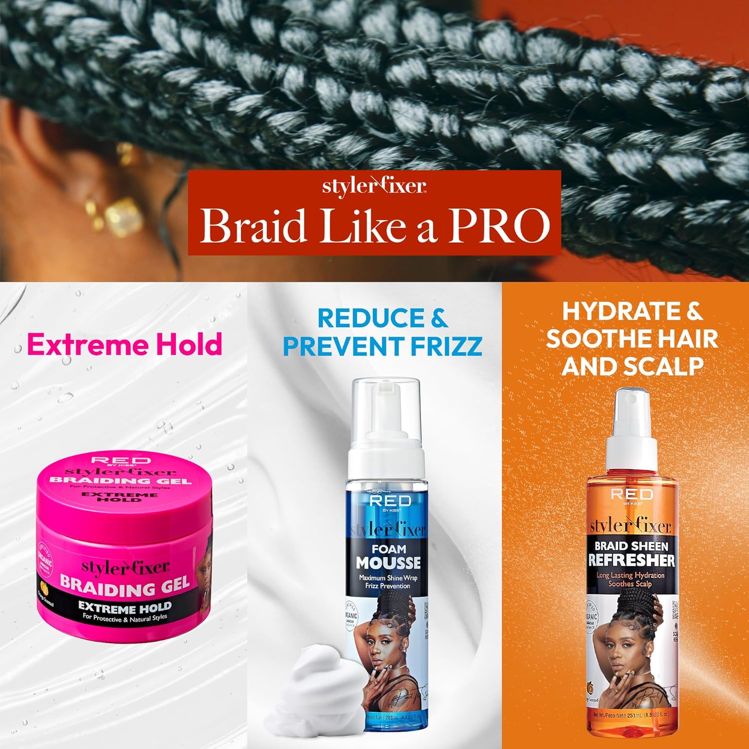 Red Styler Fixer Braiding Gel Extreme Hold 1 oz